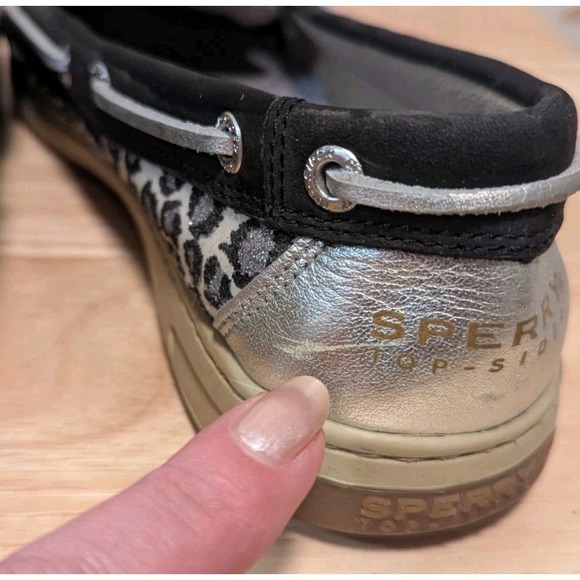 Sperry Top-Sider 9.5M Firefish Boat Shoes Cheetah Sparkle Metallic Black Deck - Picture 8 of 11